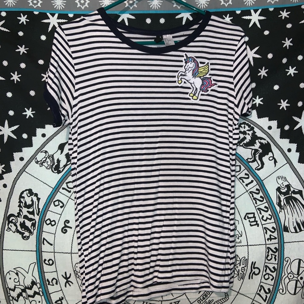 Striped Tee with Unicorn Patch